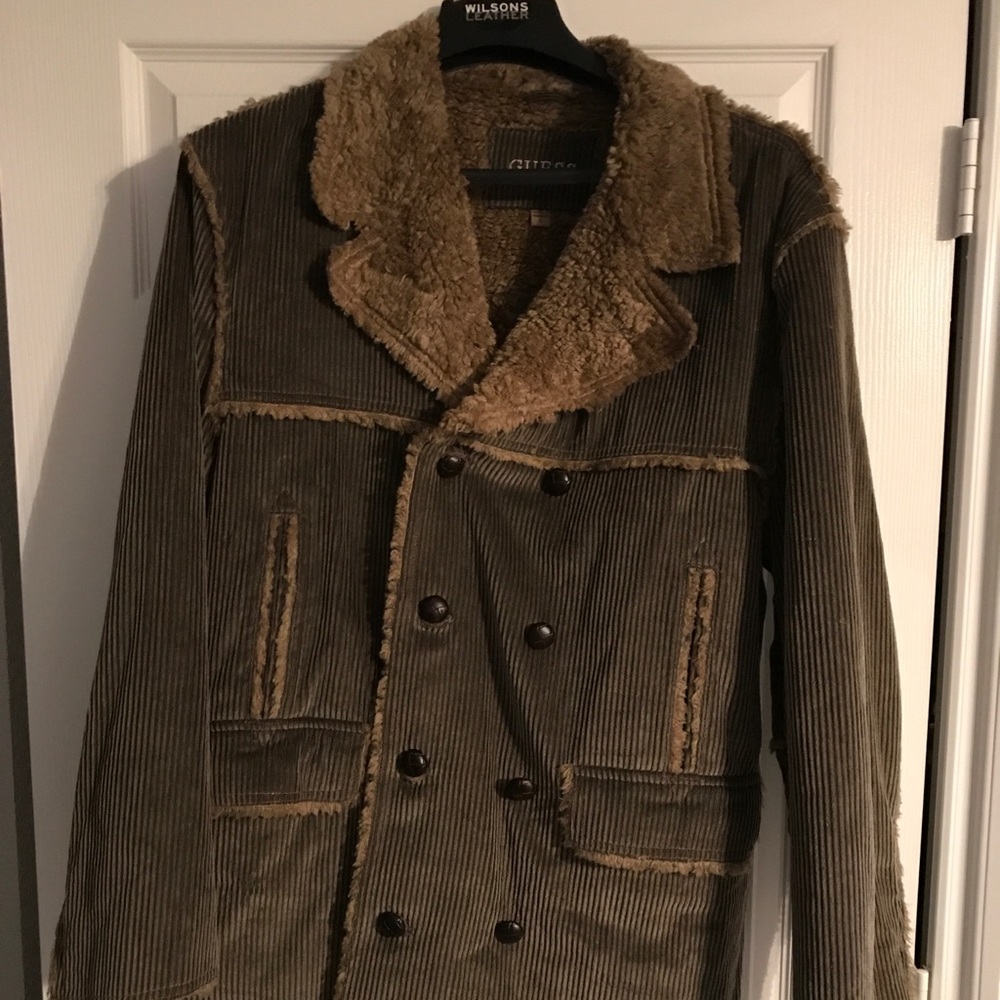 Men’s Guess Corduroy Shearling Peacoat